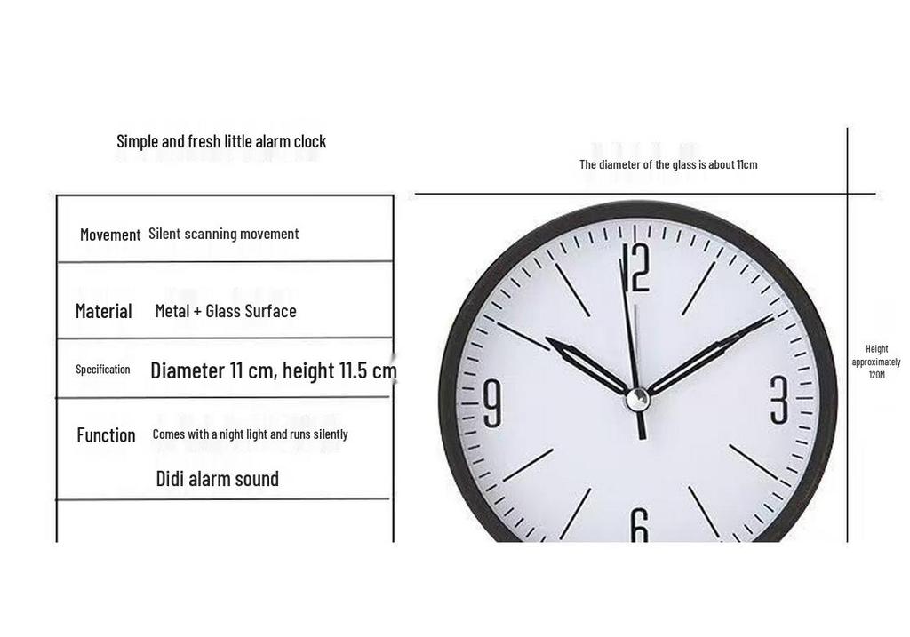 Stylish Silent Metal Alarm Clock for Students' Desks & Nightstands, Perfect for Living Room or Bedroom.