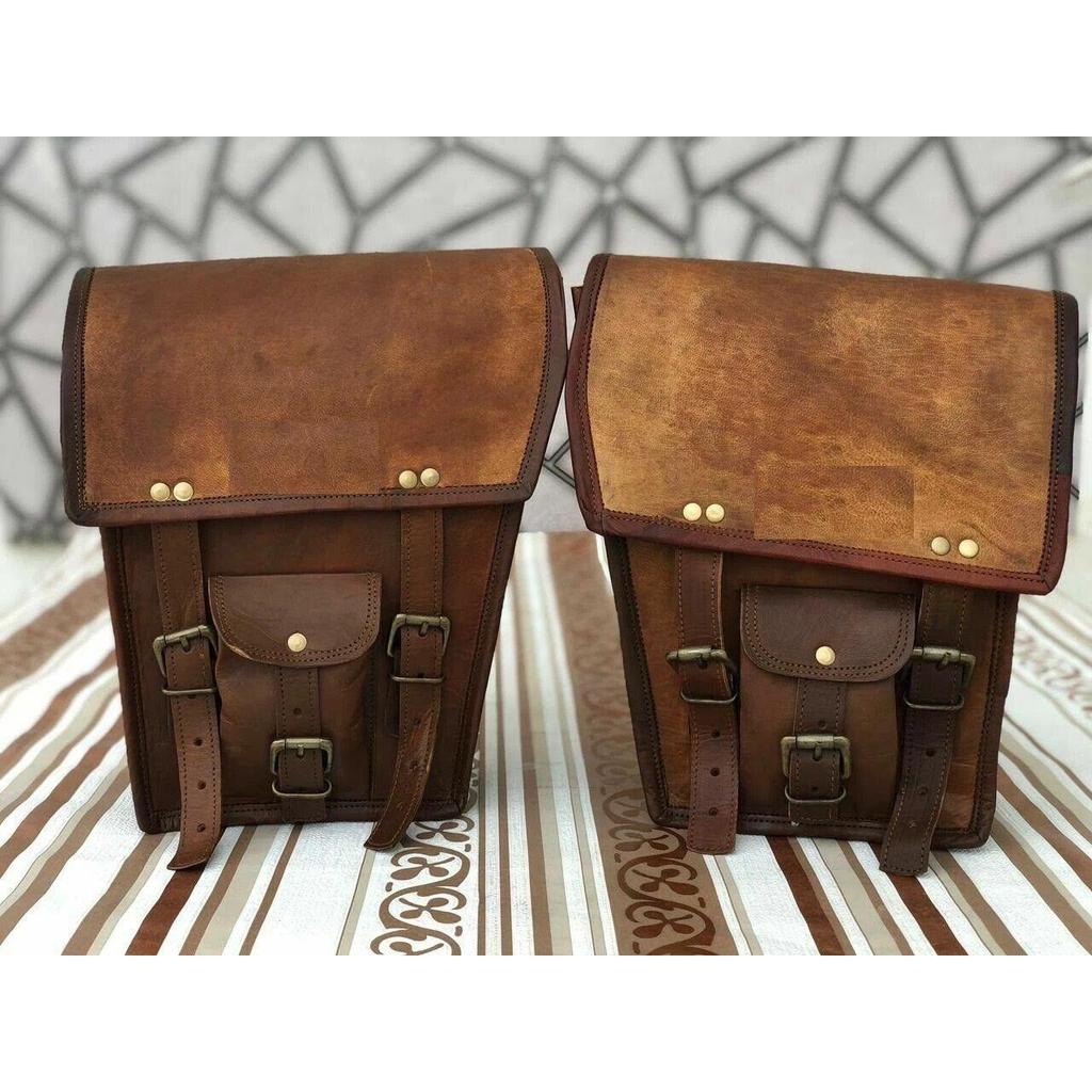 Leather Side 2 Bags Pouch Saddlebags Panniers New Motorcycle 2 pcs Side Pouch