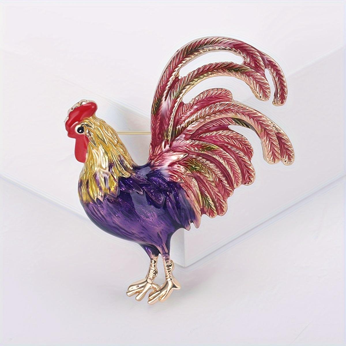 

Colorful Enamel Rooster Brooch Pin - Vibrant Pink & Golden-Tone, Zinc Alloy, Hip-Hop/Party Style, Fashion Accessory for Everyday & Party Wear фиолетовый