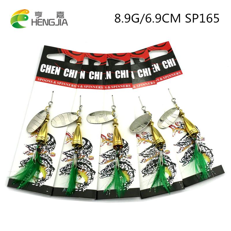 5pc Hengjia Metal Lure Spinner Spoons Bait Trout Bass Pike Fishing Lures With Feathered Hook