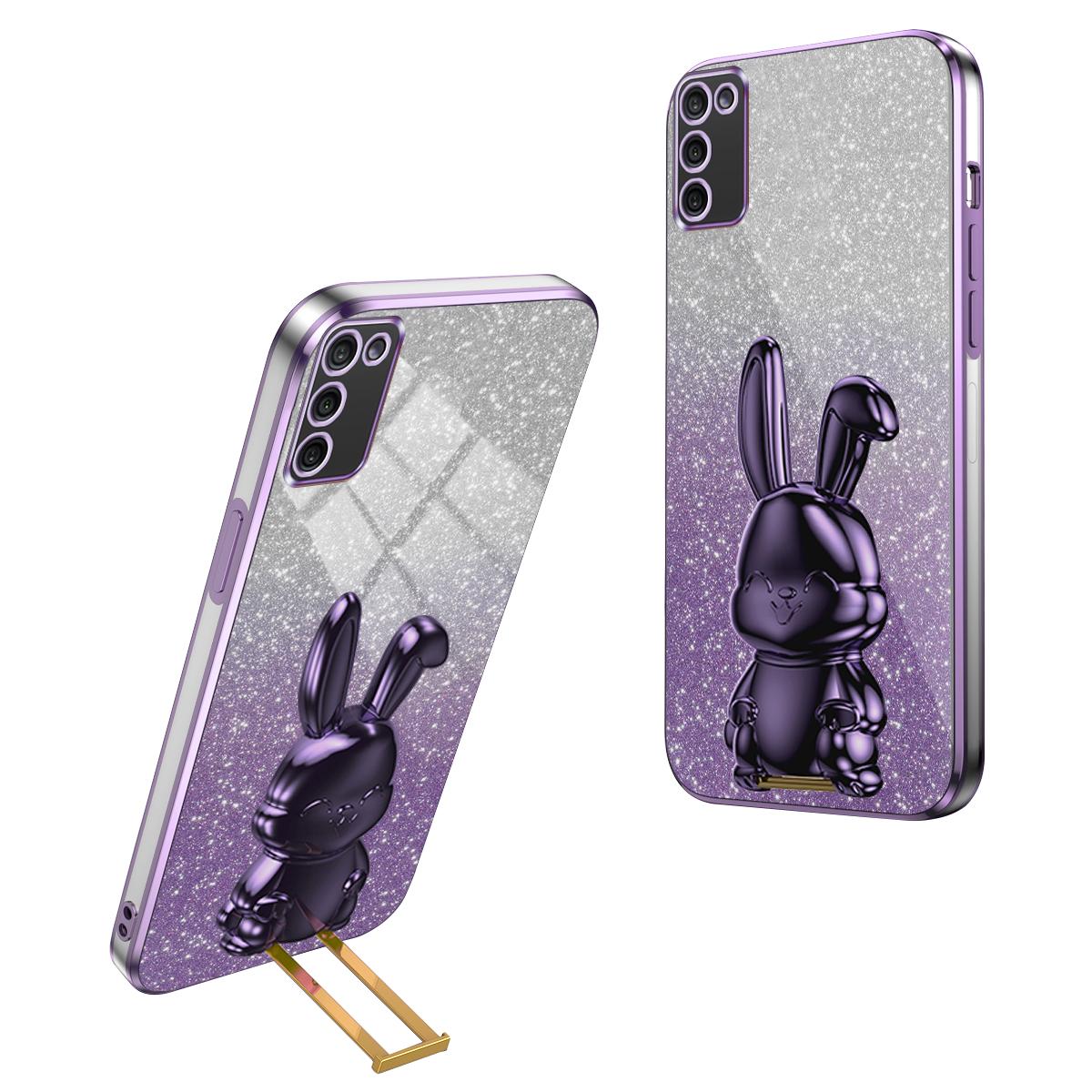 

For Samsung Galaxy A03s (164.2 x 75.9 x 9.1mm) Cartoon Rabbit Kickstand Mobile Phone Protector Case Purple