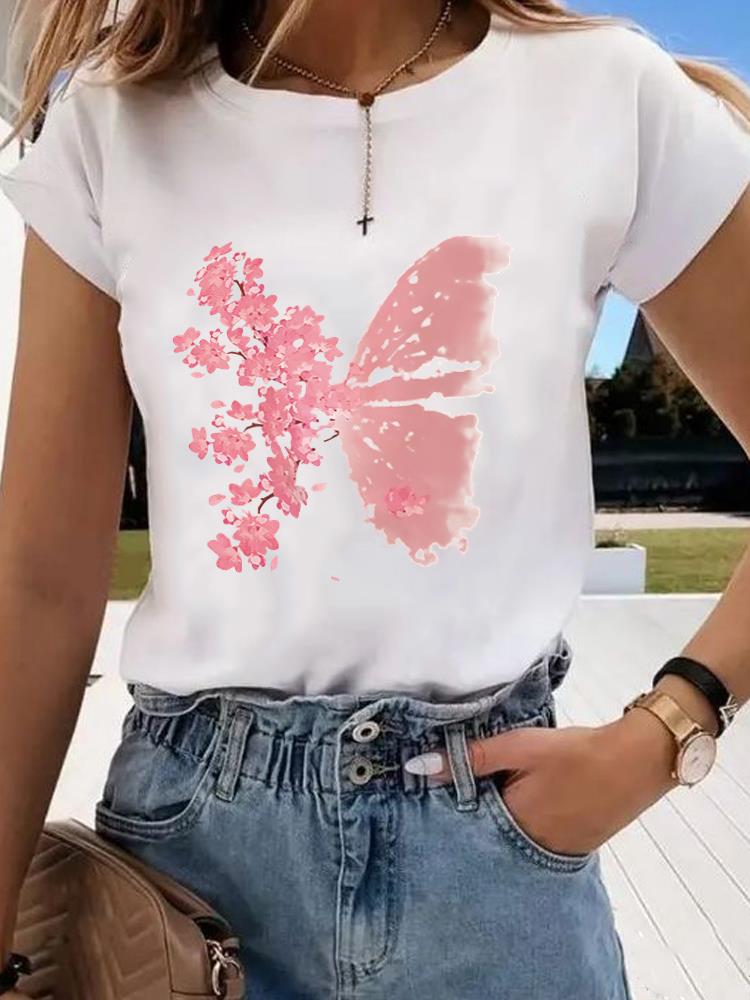 (Asian Size) leopard butterfly Clothing Graphic Tee Women's Top Print O-neck Fashion Female Casual T Short Sleeve T-shirts