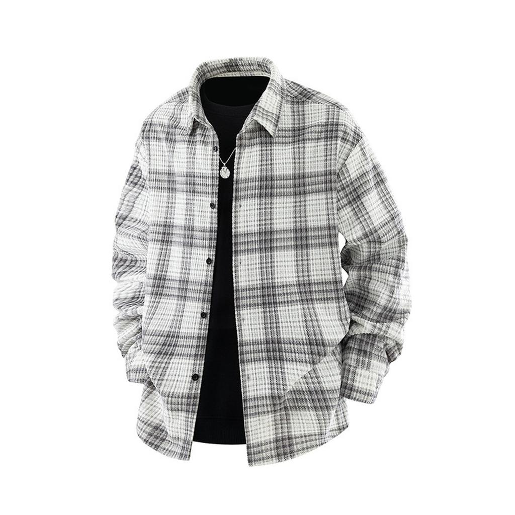 Men's Loose Plaid Retro Long-sleeved Shirt Jacket Large Size Fashion Casual Cardigan Handsome Shirt
