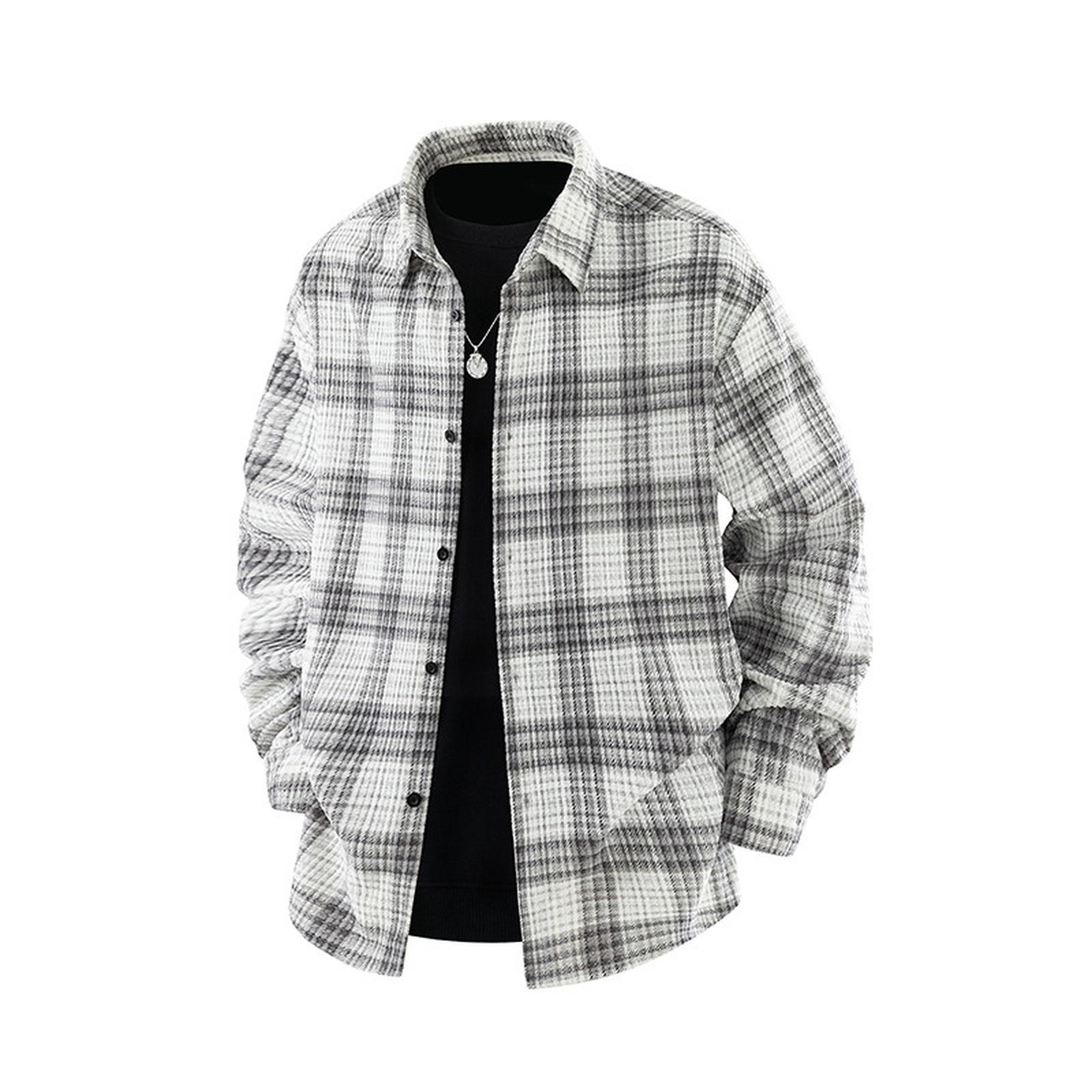 

Men s Loose Plaid Retro Long-sleeved Shirt Jacket Large Size Fashion Casual Cardigan Handsome Shirt XXL