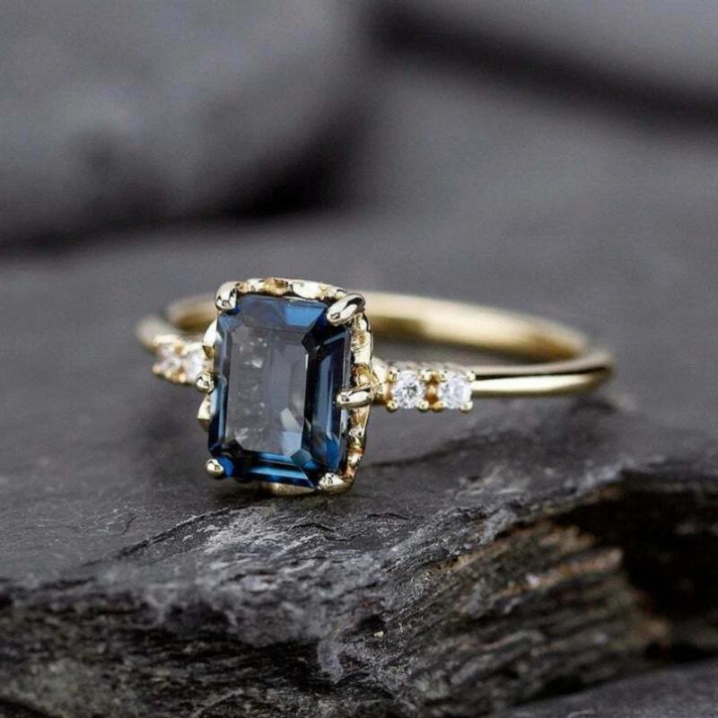 New Square Crystal Zircon Ring Sweet French Elegant Index Finger Ring Popular Jewelry