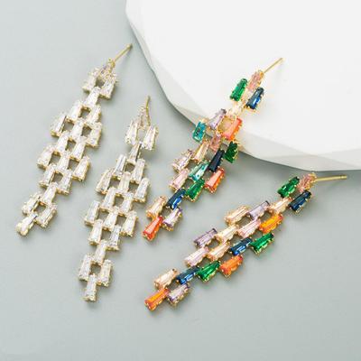 Women's Drop Earring Creative Long Copper Plated Real Gold Inlaid Color Zirconium Light Luxury Earrings
