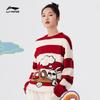 Li-Ning Striped Color-Block Cartoon Rabbit Intarsia Long Sleeve Sweater Unisex Tops Red AMBT009-1