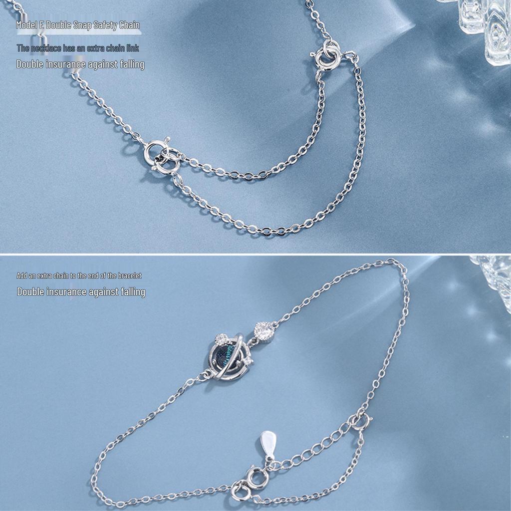 S925 Sterling Silver Double Buckle Safety Extension Chain for Bracelets and Necklaces