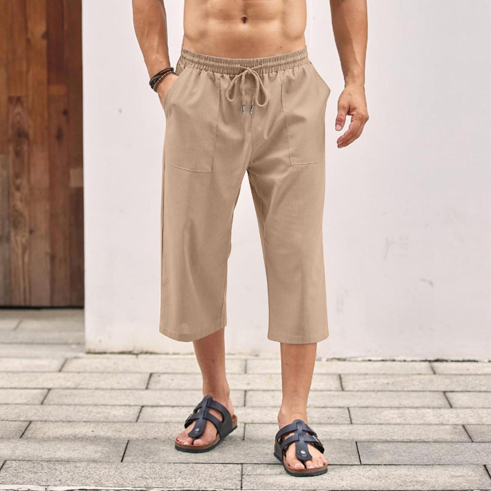 

Мужские повседневные шорты из хлопка и льна Модные мужские пляжные шорты XL хаки