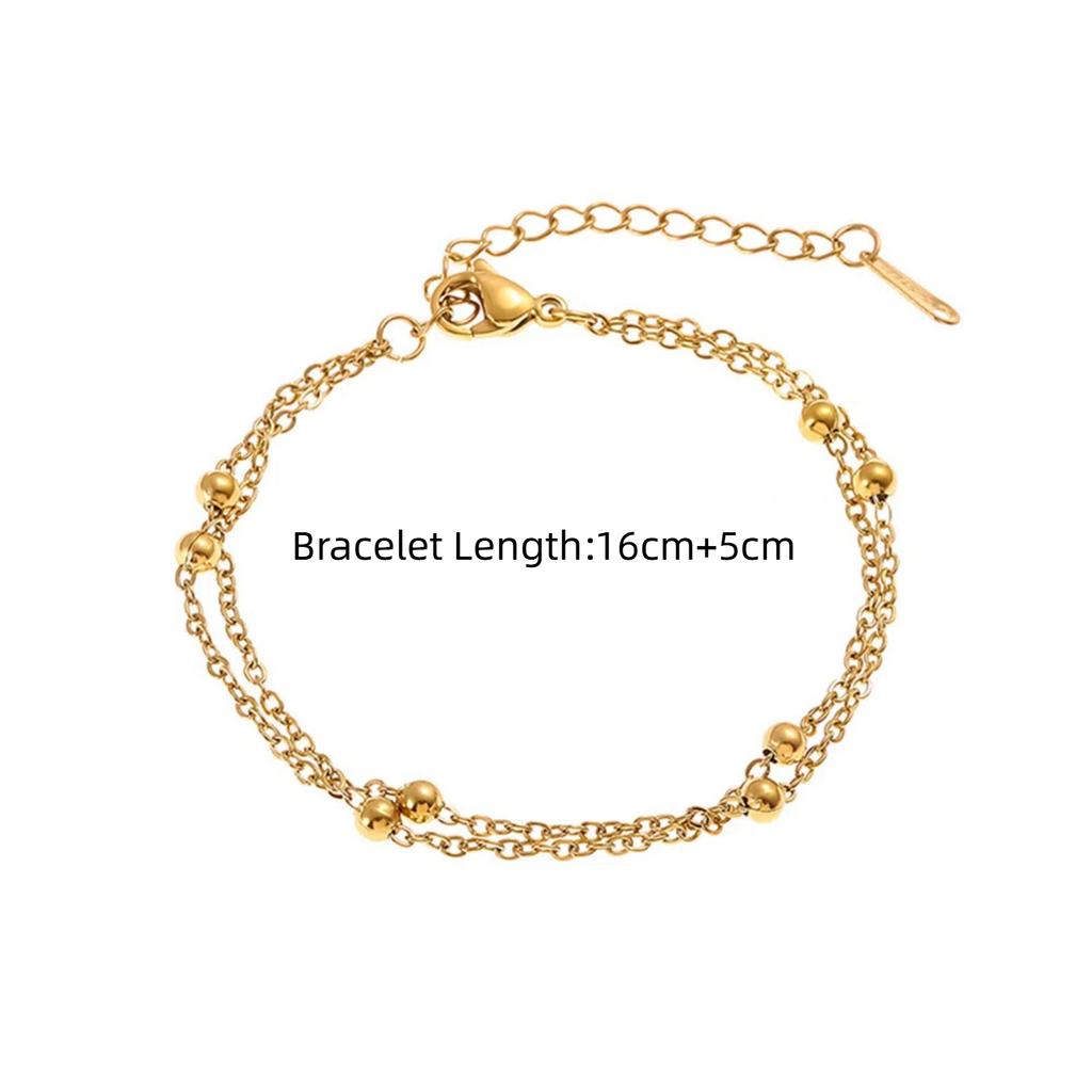 Punk 2 Layered Bead Chain Link Bracelet Female Gold Color Stainless Steel Hand Chain Bracelets for Women Jewelry Braclet 2025