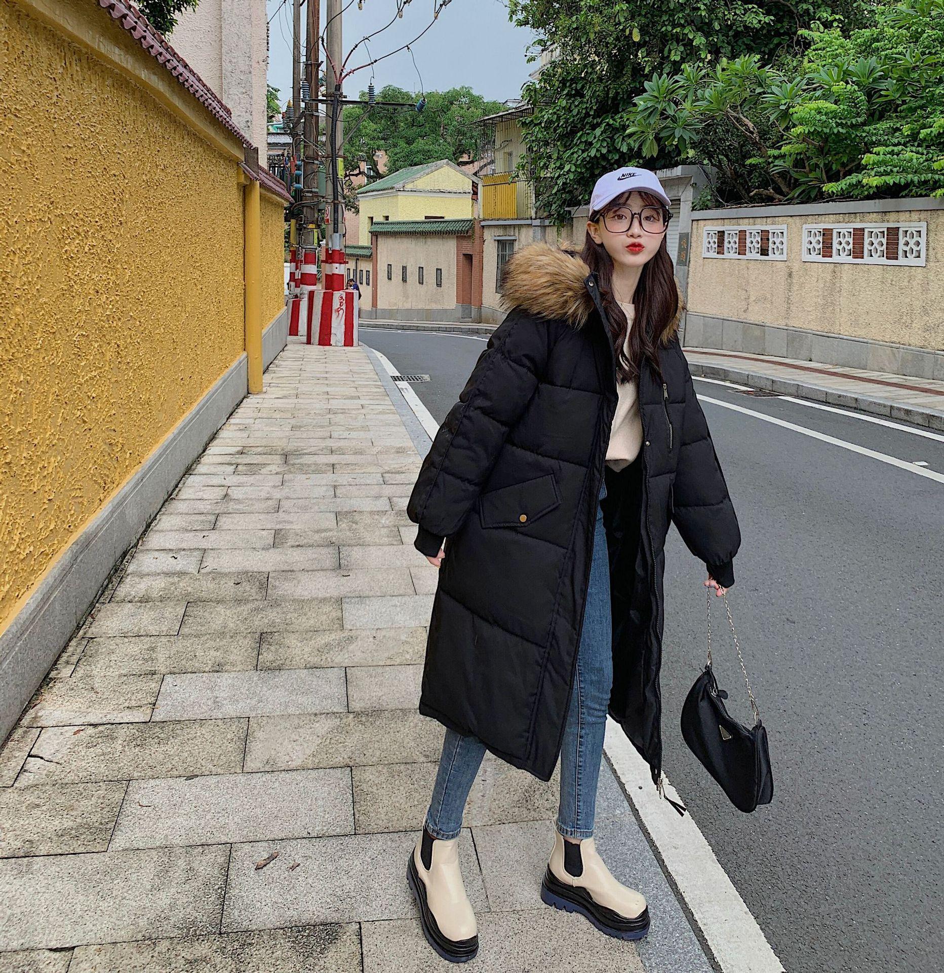 2025 new winter down cotton-padded clothes women s medium and long cotton-padded clothes loose cotton-padded jackets bread clothes S