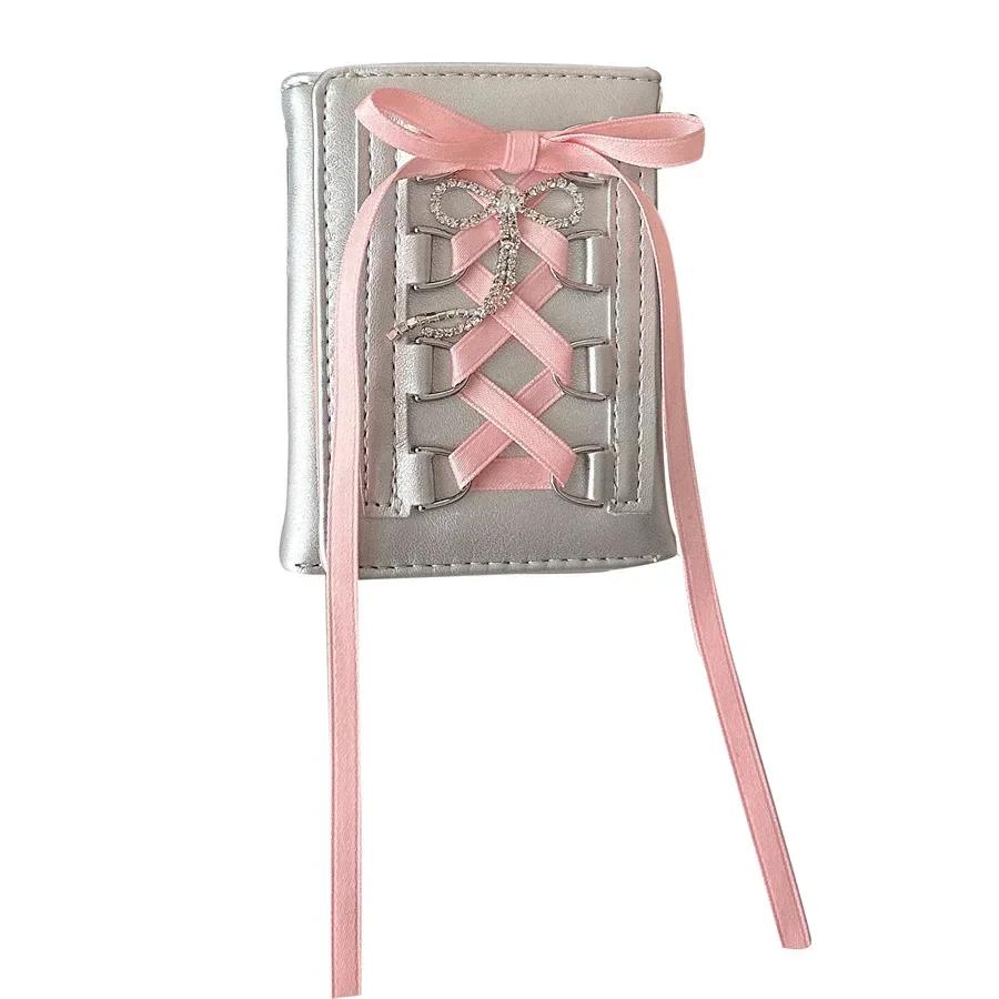Korean INS Ballet Ribbon Bow Silver PU Card Bag Chic Girls Kpop 3-inch Photocard Holder Women's Coin Purse ID Credit Card Holder