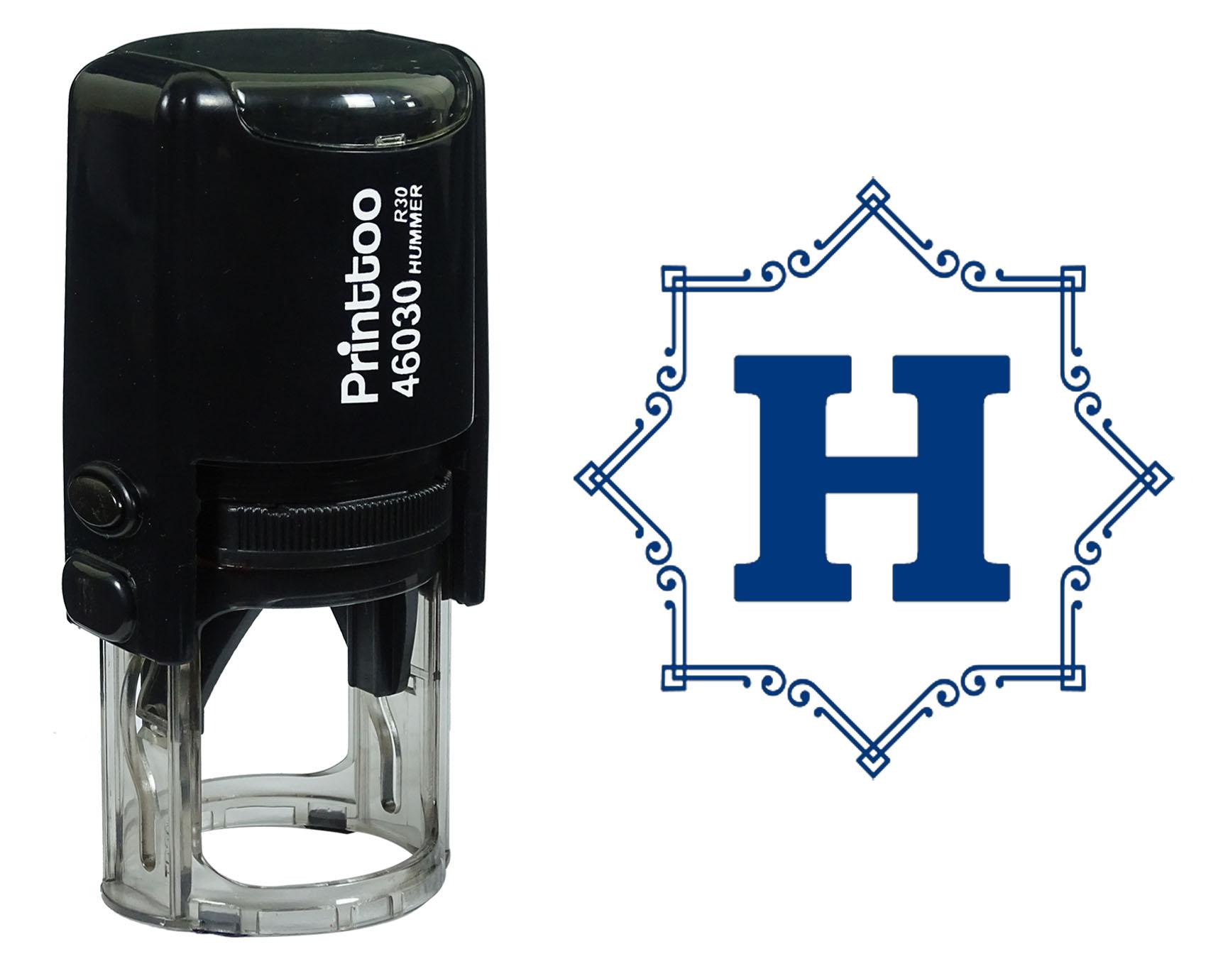

Printtoo Восьмикутник Кельтський Вихор Рамка Алфавіт H Монограма Самонабірний Гумовий Штамп Офіс 30 mm Diameter (Approx) синій