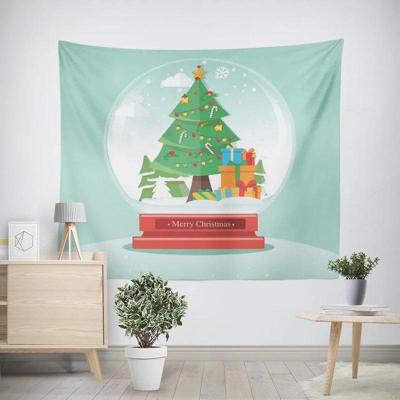 Christmas New Year Crystal Ball Snowman Christmas Tree Pattern Living Room Bedroom Decorative Tapestry