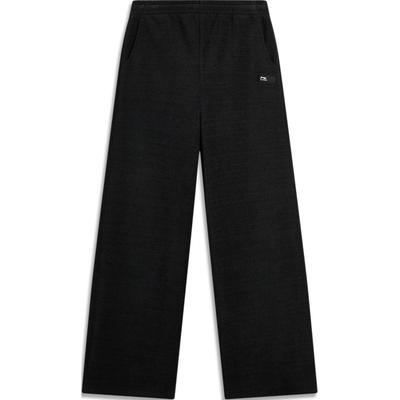 Li Ning Série Tendência Esportiva Calças Esportivas Tricotadas Casuais Confortáveis de Cor Sólida Simples Soltas de Perna Reta Femininas Preto AKLU842-2