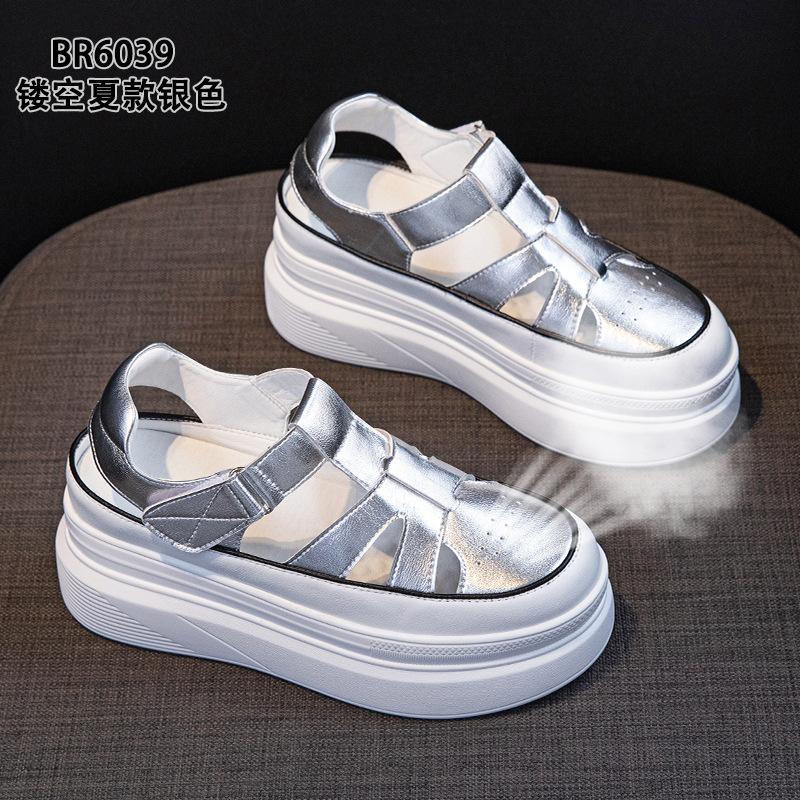 Thick-soled Leather Hollowed-out Roman Sandals, New Pig Cage Shoes In Summer, Casual Sports