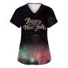 Women's Fashion Printed Short Sleeve V Neck Pattern Tops Pocket Working T-shirts