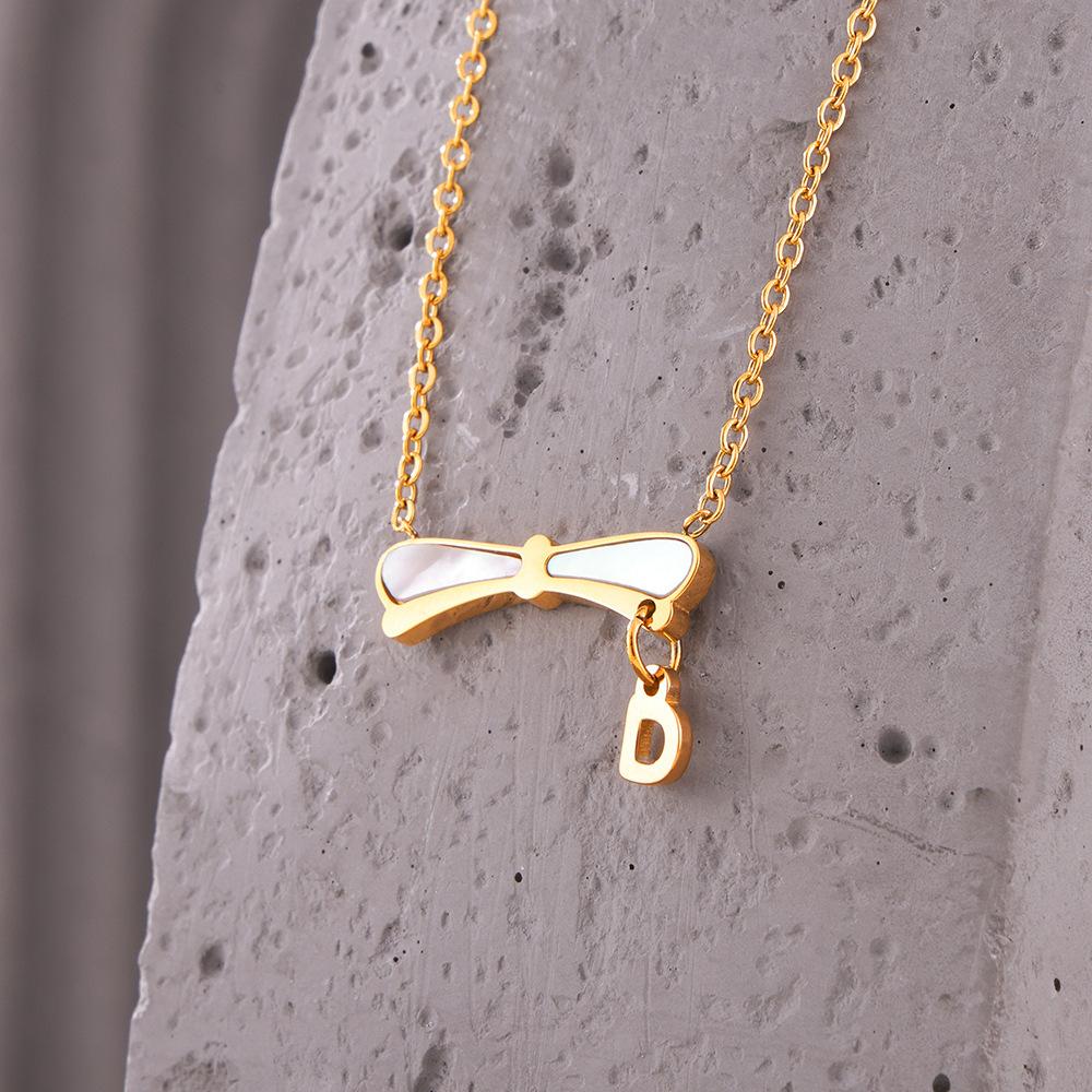 Retro Shell Bow Titanium Steel Gold-Plated Necklace Temperament Elegant Collarbone Chain Light Luxury Design Sense Necklace Decoration Women