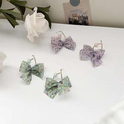 Silver Needle Ring Earrings Chain Daily Floral Ribbon