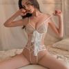 Babydoll sexy senza cavallo per donne con fiocco in pizzo, reggiseno aperto, lingerie da spogliarellista, abiti esotici
