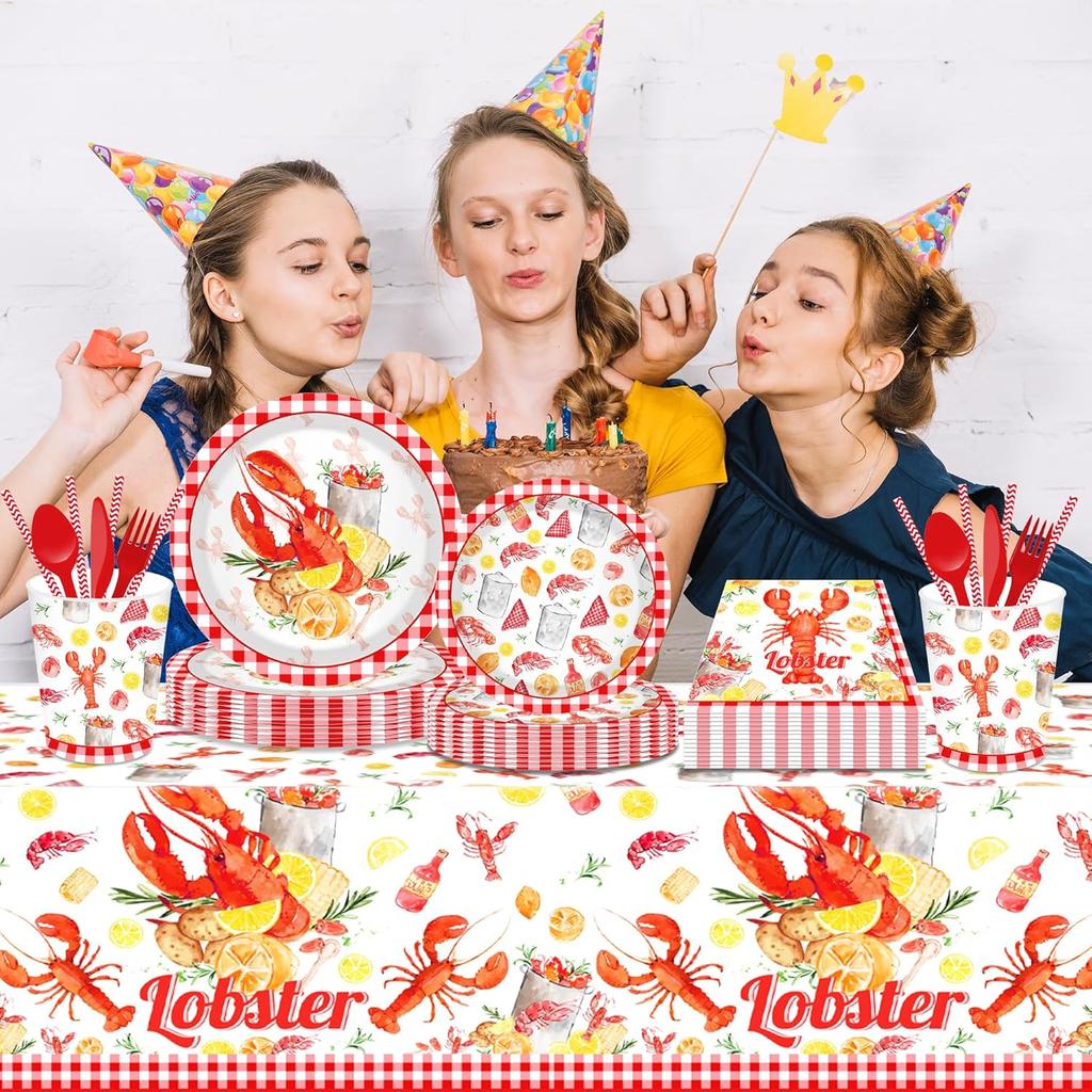 2-Pack Crawfish Party Tablecloths | 87x54 Inch Lobster Birthday Table Covers Seafood Boil Party Supplies with Playful Crustacean Prints | Perfect for