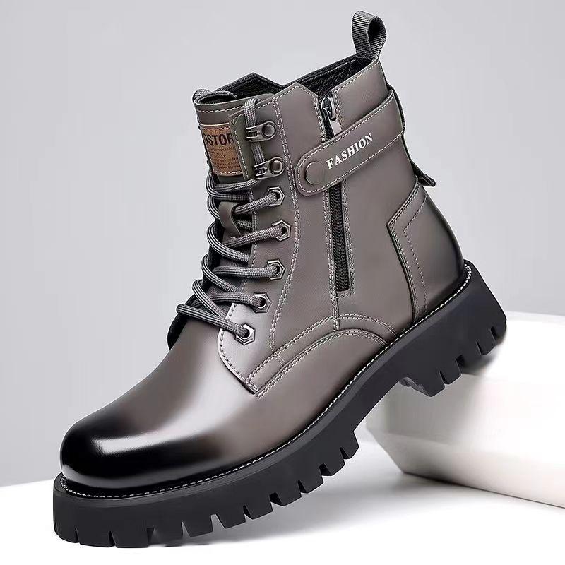 Men Autumn Winter Warm Genuine Leather Boots Thick Sole British Style Ankle Boots Outdoor Casual Lace-up Work Shoes