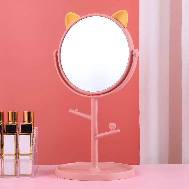 Cat Ear Vanity Mirror High-Definition Tabletop Rotatable Makeup Mirror Creative Princess-Style Mirror for Girls' Dressing Table