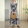 DIMANAF New 2025 Women Plus Size Spring Long Dress Loose Basic Vintage Oversize Long Sleeve Maxi Floral