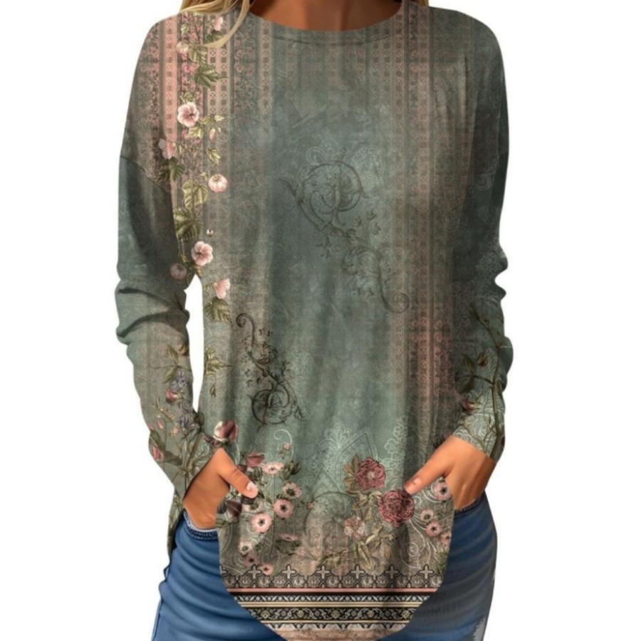 

Футболки с длинным рукавом и 3D-принтом, топ с круглым вырезом и цветочным принтом для женской одежды XL