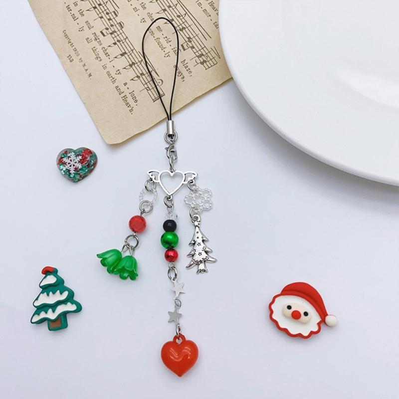 Handmade Phone Anti-lost Lanyard Christmas Themed Phone Chains Charm Stylish Phone Strap Chain Ornament for Girls Kids