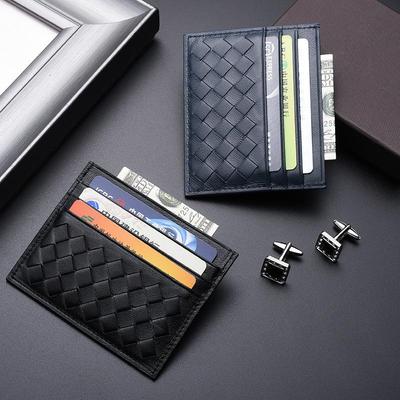 Titular de Tarjetas Unisex Tejido de Cuero Genuino de Piel de Oveja Ultrafino