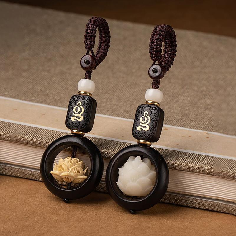 Buddhism Lotus Flower Keychain Accessories Wooden Buddha Lucky Beads Keyring Pendant Car Bag Key Chain Buddhist Gift