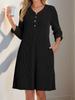 Cross-Border Casual V-Neck Ribbed Dress - Women's Long-Sleeved Autumn/Winter Fashion