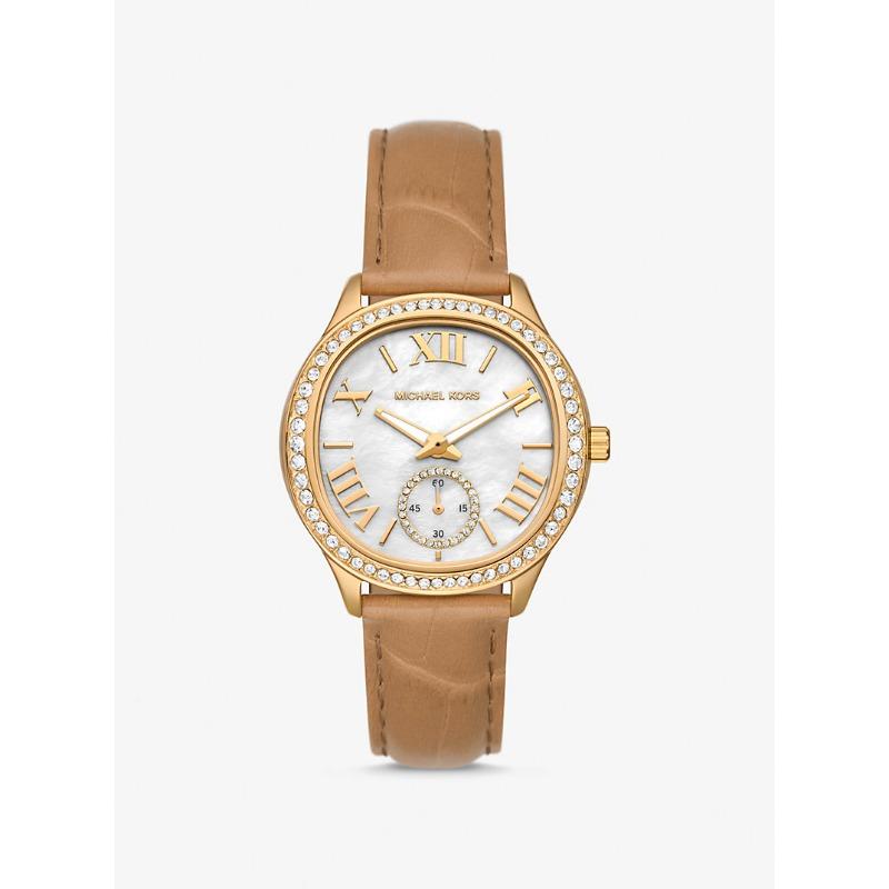 Часы Michael Kors Sage с паве, золотистого тона и тиснением под крокодила, MK4819 дубильная кора