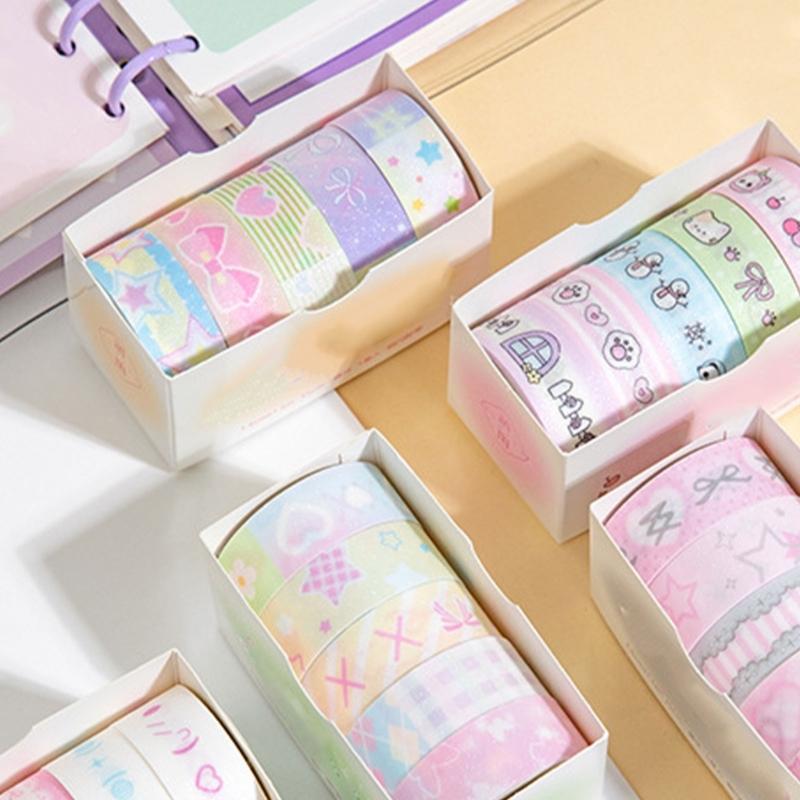 5Pieces Sweet Themed Washi Tape Rolls Creative Decorative Tape Stickers for Journals And Handmade Projects Craft Supply