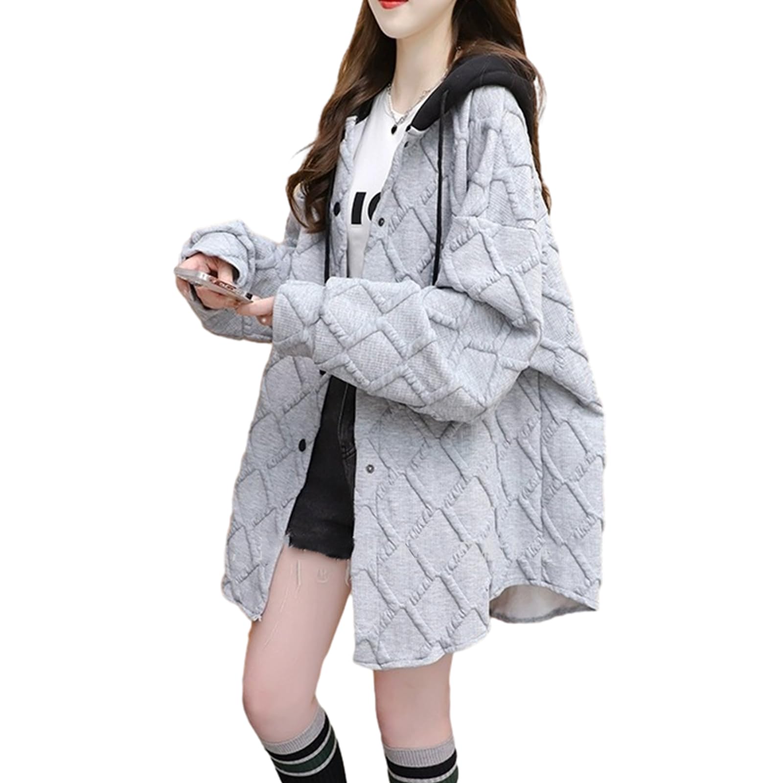

RoyzTocz Long Brushed Fleece Sweatshirt with Loose Plus Sizes Outings Women s Hoodie, Sleeve, Contrast, Stylish, Fit, Cute, Spring, Autumn, Winter,