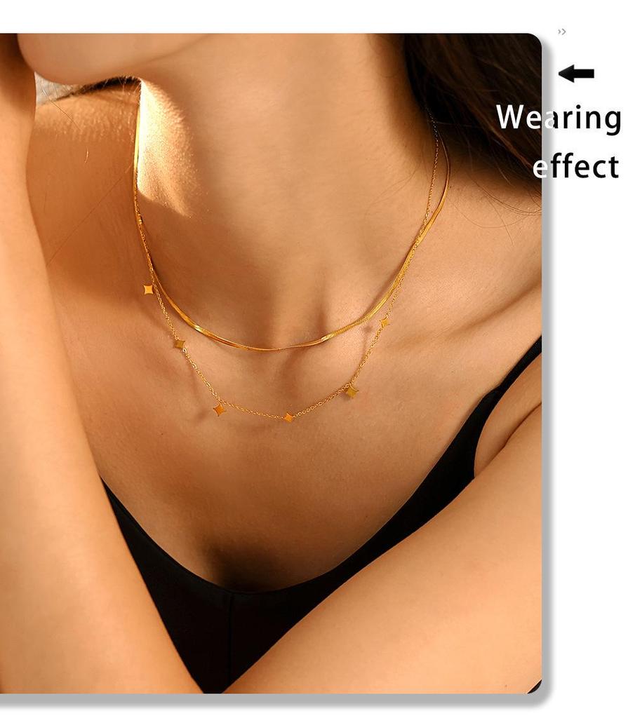 Luxury Rhombus Sequin Star Necklace - Elegant Titanium Steel Clavicle Style