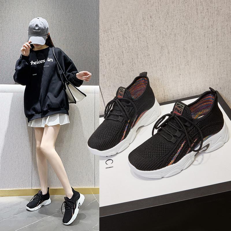 Women's Sports Shoes Thick Sole Heightening Casual Shoes Breathable Flying Weave Women's Shoes