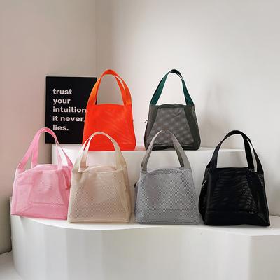 Large Capacity Mesh Bag with Handle Travel Toiltery Makeup Bag Portable Beach Bag Cosmetic Zipper Pouch Shopping Bag