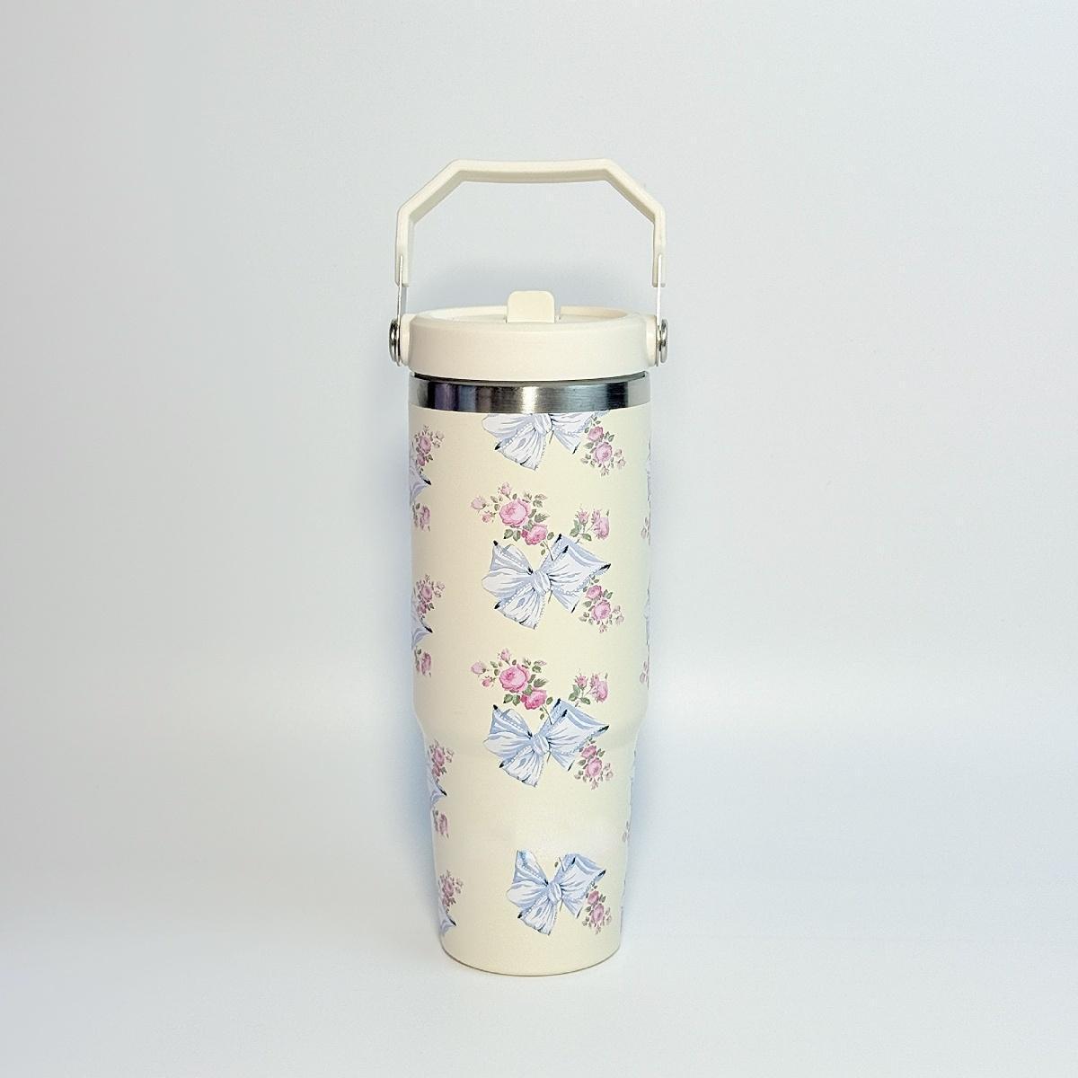 

Уличная портативная термокружка в форме цветка, двухслойная вакуумная автомобильная кружка, большая вместимость с соломинкой, портативная кружка для мороженого 901-1000ml светло-желтого