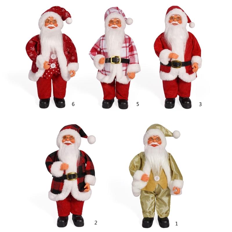 Festival Santa Statue 12" Colorful Checkered Standing Santa Figurine Dolls Christmas Desktop Decoratove Ornament Gift