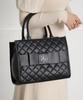 Black Tote Bag for Large Synthetic Tote Shoulder Large Shoulder Houndstooth [SecretDoor] Women, Capacity, A4, Leather, Gusseted, Handbag, Bag, Bag,