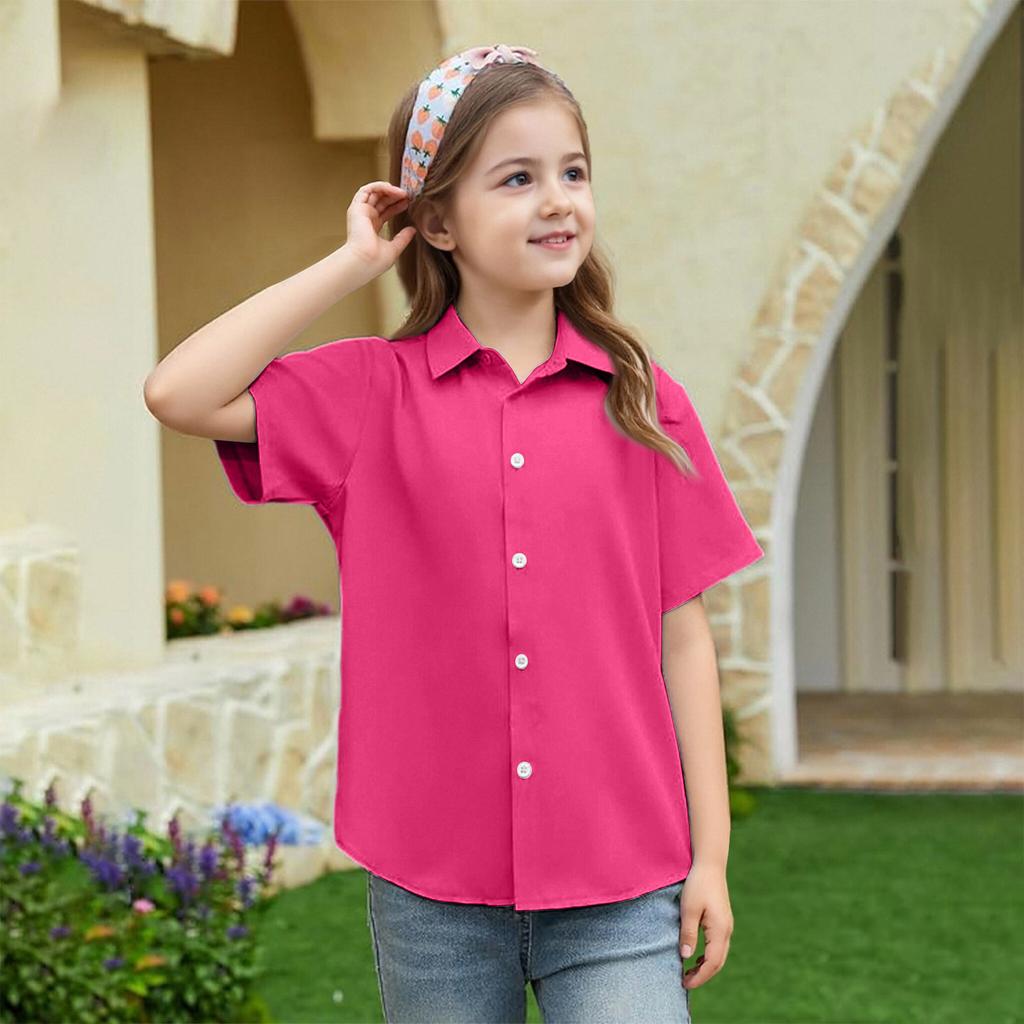 Summer Girls' Short Sleeve Blouse School Uniform Button-Up Shirt Kids Summer School Uniform Button Down Shirt
