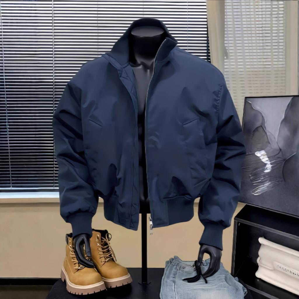 Navy Blue Ma1 Flight Jacket Men's Spring and Autumn High-end American Stand-up Collar Cleanfit Short Shoulder Jacket