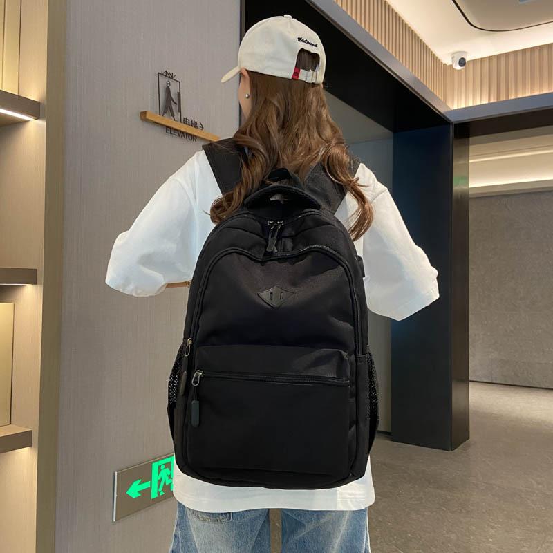 Niche Casual Double Backpack Schoolbag Waterproof Travel Bag Computer Bag Large Capacity Student Bag Black Simple