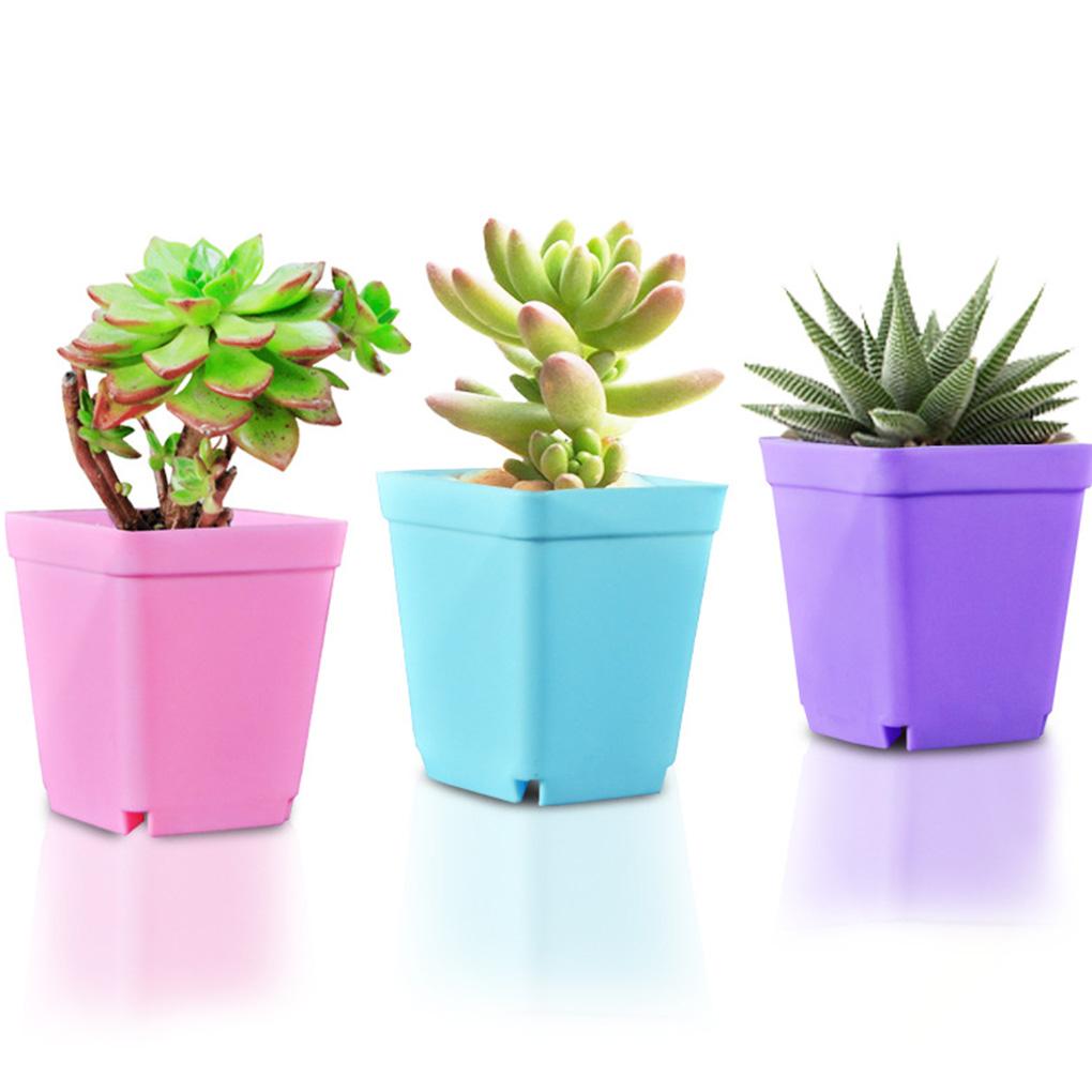Square Plant Pot Plastic Flower Drainage Hole Gardening Flowerpot Horticulture Planter with Tray Garden Balcony Decor
