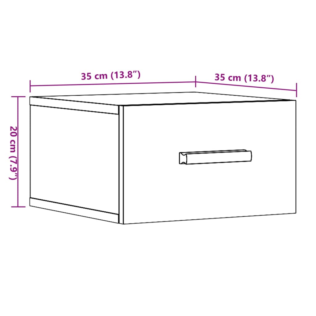 Wall Mounted Nightstand Vintage Wood Look 35 X 35 X 20 Cm