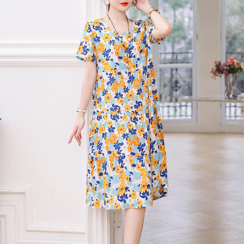 Dress Women Summer Sundress Casual Short Sleeve Dress Vestidos Female O-Neck Robe Oversized Bohemian Dresses