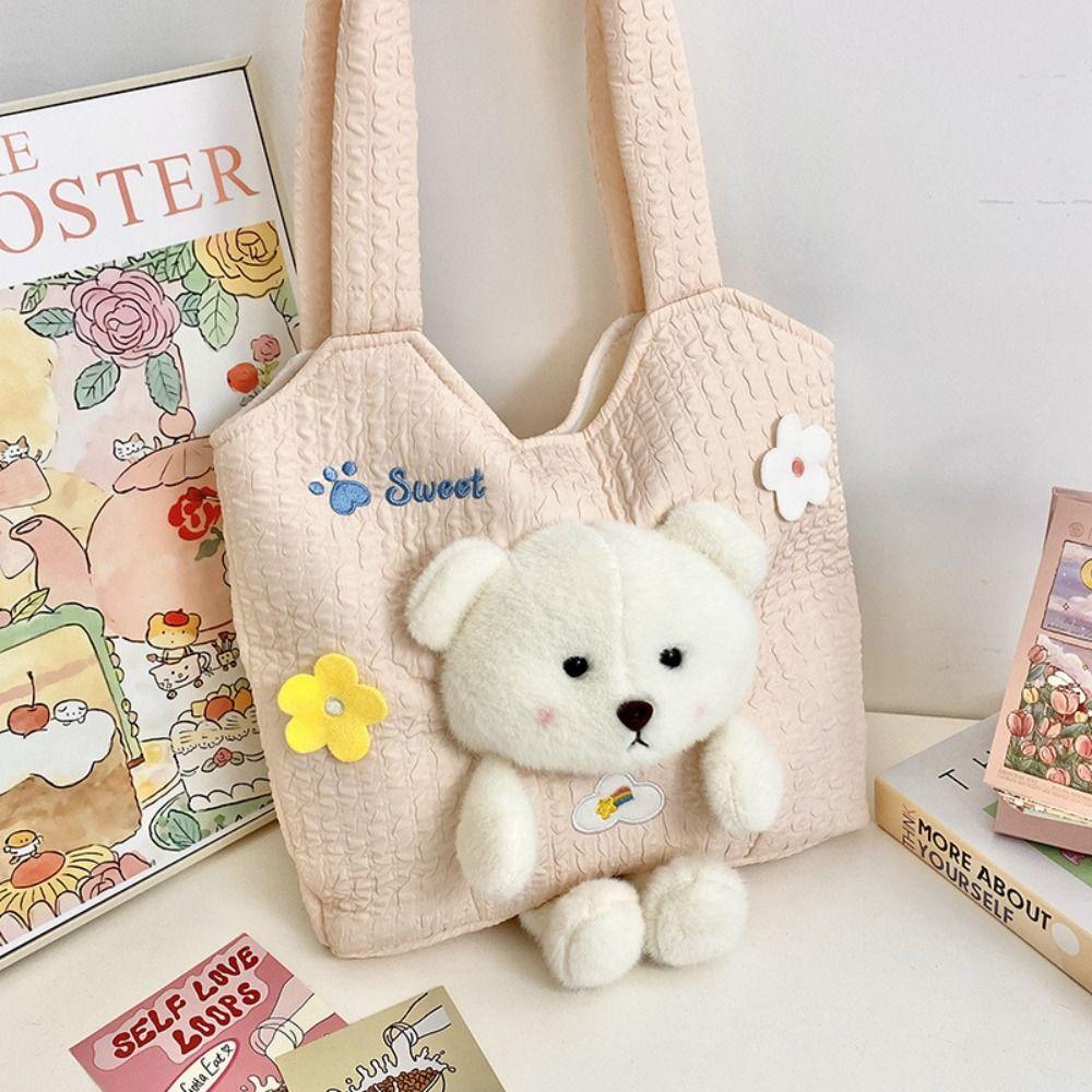 Large Capacity Shoulder Bag Kawaii Underarm Bag Fashion Plush Bear Bag  Girls