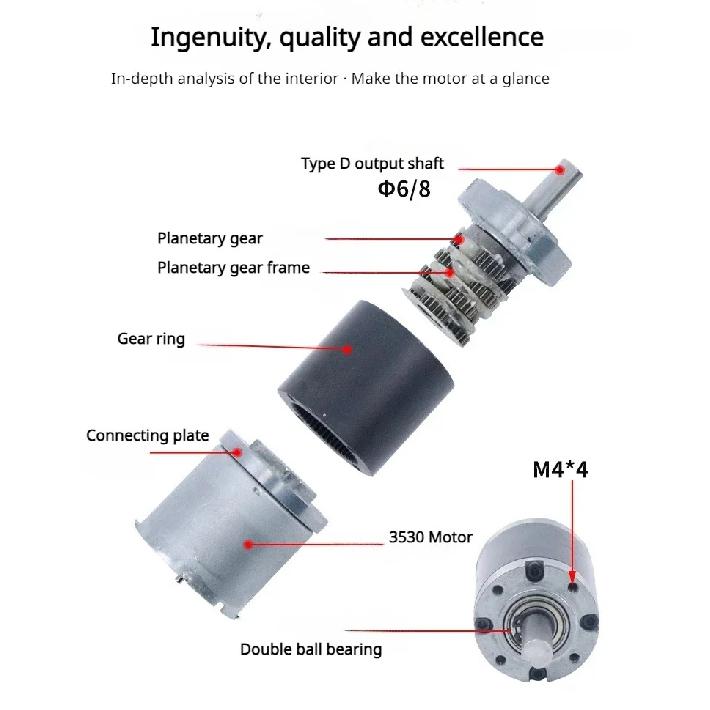 36mm DC Metal Planetary Gear Motor 12v 24v Shaft Diameter 6mm/8mm PGM36-3530 Adjustable Speed CW CCW Electric Motor 8~1621rpm